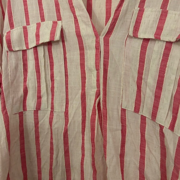 Anthropologie Maeve Amira Striped Linen Blend Top Ivory Pink - Picture 3 of 6